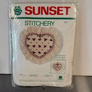 Sunset‎ Stitchery Embroidery Kit 147 Love Ornament Nancy Rossi Red White New